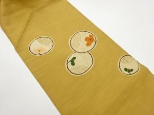 手織り紬丸に花・波紋模様織出し名古屋帯